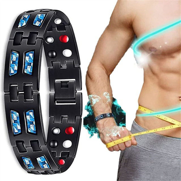 Titanium Power Magnetic Bracelet Carbon Blue Therapy Double Row Ultra Strength