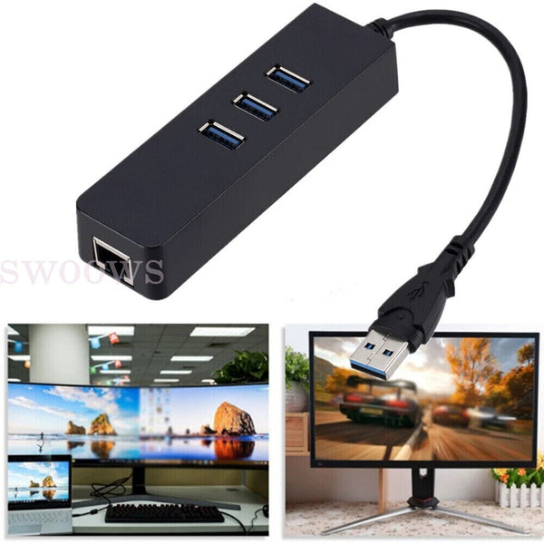 2PCS 100Mbps USB 3.0 HUB 3 Port with RJ45 Ethernet Adapter to PC MAC Laptop NEW