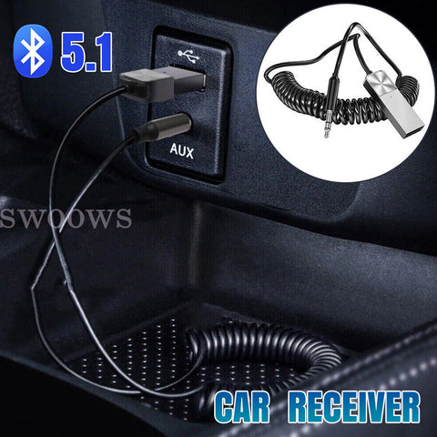 New Car Wireless Bluetooth 5.1 Receiver Dongle AUX 3.5mm Music Adapter Cable