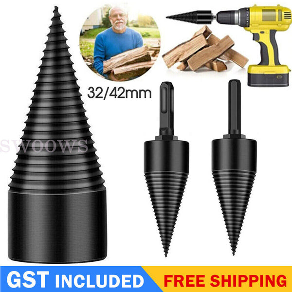 High Speed Twist Firewood Chop Wood Drill Bit Tool 32/42mm Splitting Cone