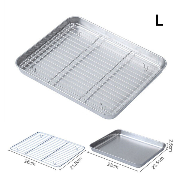 Baking Tray Set Stainless Steel Roaste Oven Sheet Pan Cooling Rack BBQ Plate AU