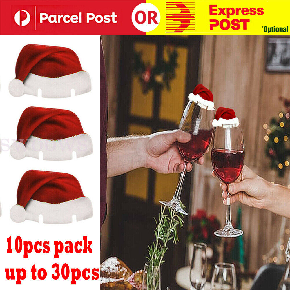 10-40pcs Xmas Hats Champagne Wine Glass Caps Christmas Holiday Party Decorations