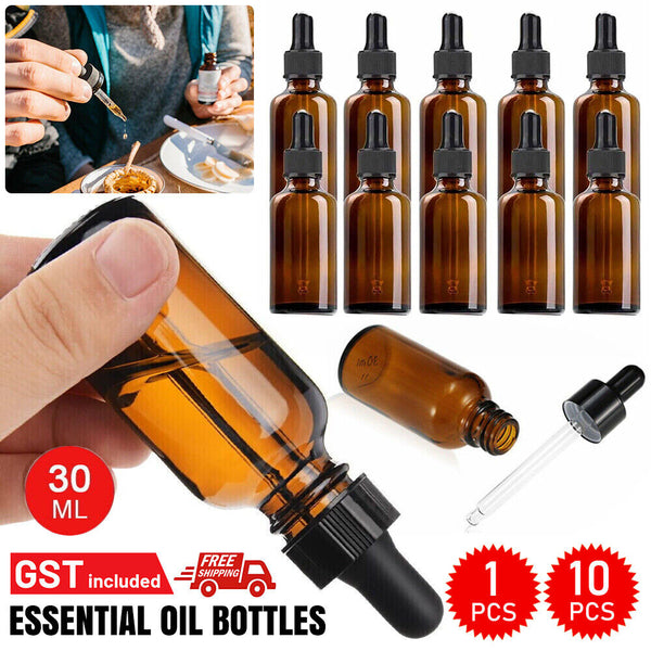 NEW 30ml Amber Glass Bottle Liquid Dropper Pipette Perfume Eye Essential Oil AU