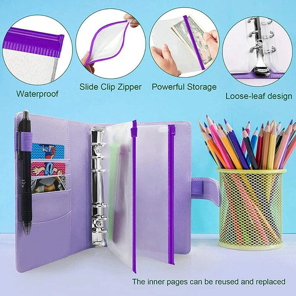 A6 PU Leather Binder Cover Binder Pockets Cash Envelope Wallet Planner Notebooks