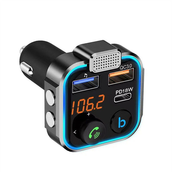 Wireless Bluetooth 5.0 Handsfree FM Transmitter PD 18W Fast Charger Car Adapter