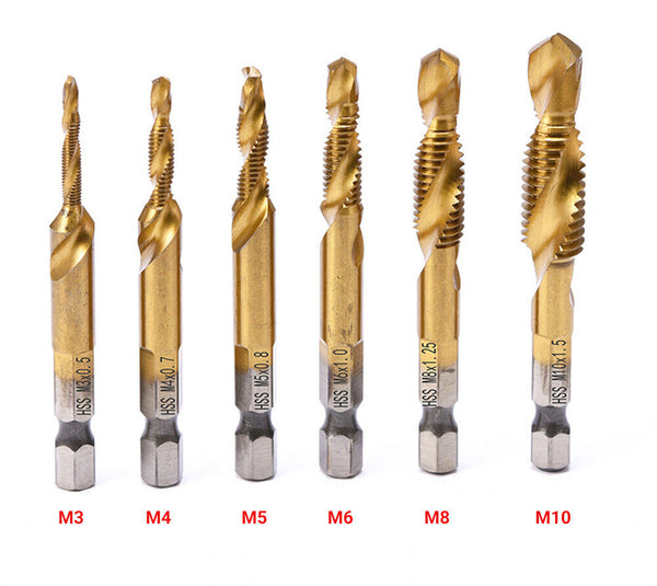 6/12x HSS Hex Shank Tap Drill Bits Metric Thread Screw Compound Tapping Set Tool