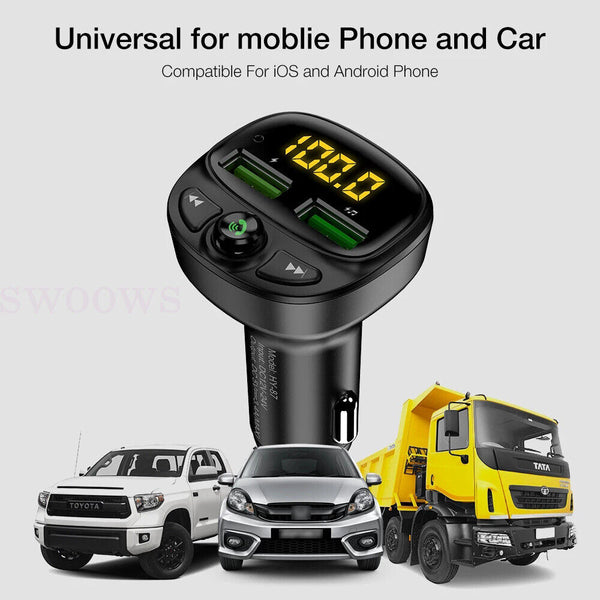 CAR PHONE CHARGER BLUETOOTH TRANSMITTER FM RADIO IPHONE ANDROID WIRELESS ADAPTER