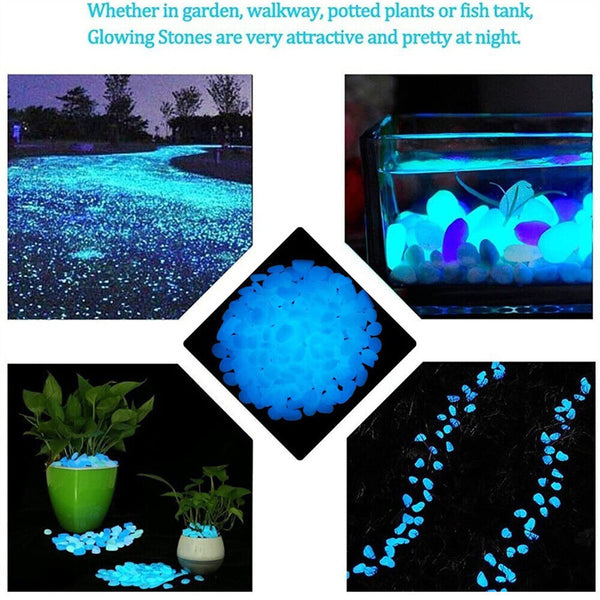 100X White Glow in the Dark Pebbles Stone Rock Fish Tank Stones Garden Road Deco