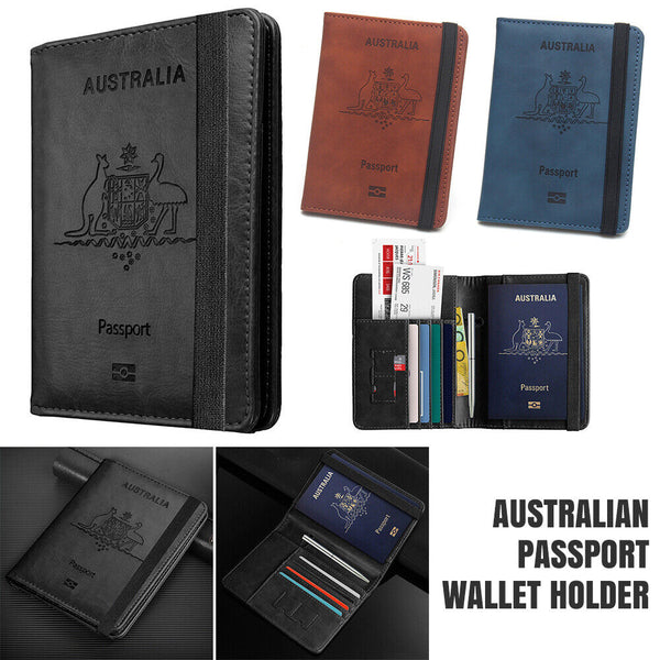 Slim Leather Travel Passport Pen Wallet Holder RFID Blocking ID Card Case Cover