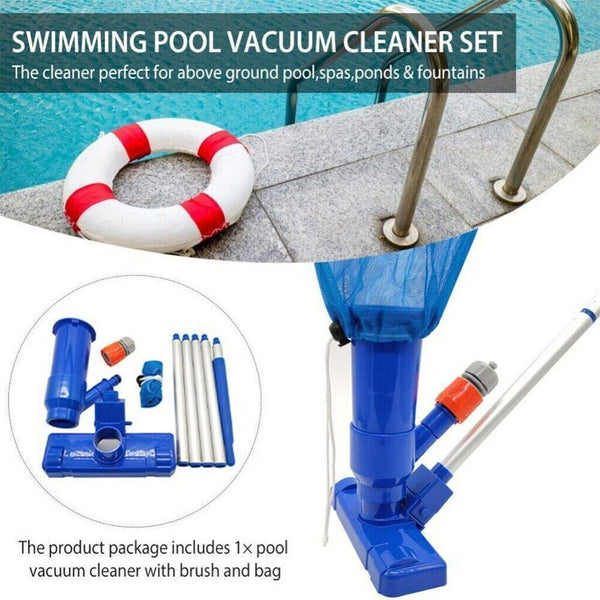 Portable Swimming Pool Spa Pond Fountain Vacuum Brush Cleaner Cleaning Set