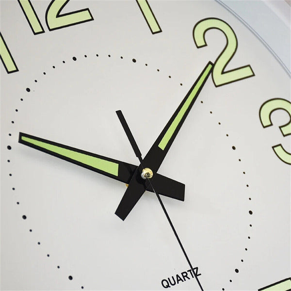 12'' Luminous Wall Clock Glow In The Dark Silent Quartz Indoor Home Modern Clock