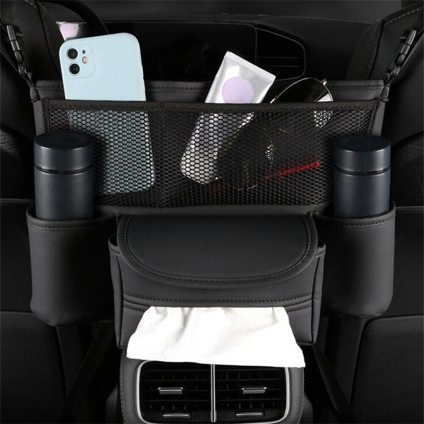 Car Net Pocket Handbag Holder Between Organiser PU-Leather Bag Seat Back Storage