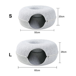 Cat Tunnel Bed Felt Pet Puppy Nest Cave House Round Donut Washable Detachable