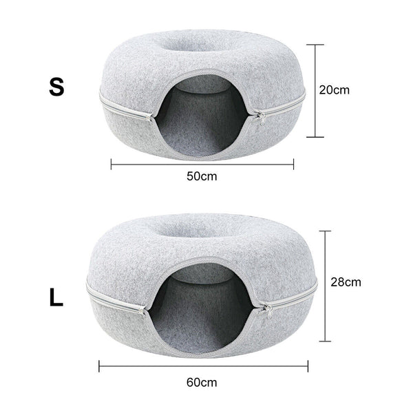 Cat Tunnel Bed Felt Pet Puppy Nest Cave House Round Donut Washable Detachable