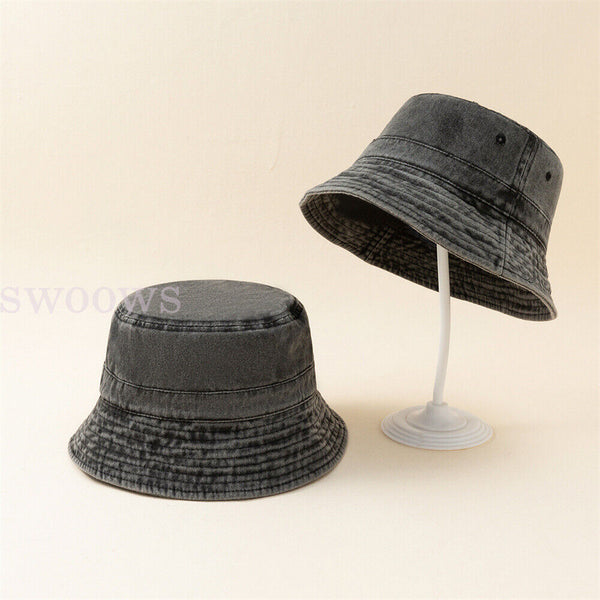 Unisex Oversize Big Head Bucket Hat Washed Distressed Cotton Anti UV Sun Hat