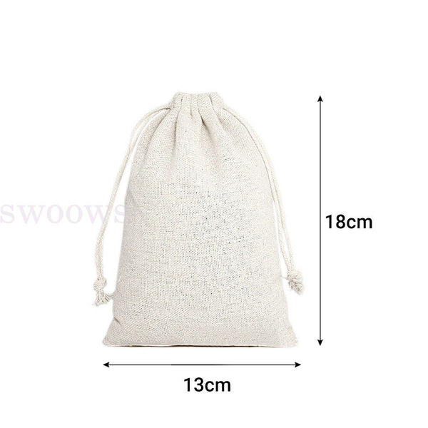 10-100X  Drawstring Storage Bags Calico Bags Natural Linen Tote Gift Bag Bulk