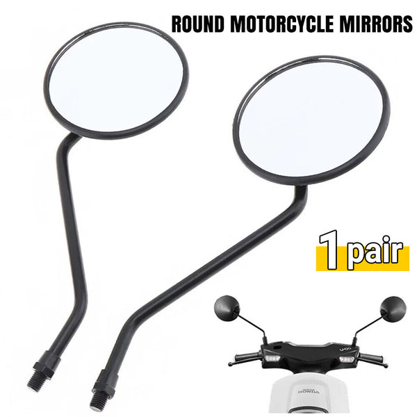 Pair round black motorcycle mirrors M10 10mm Thread Rear Side View Mirror