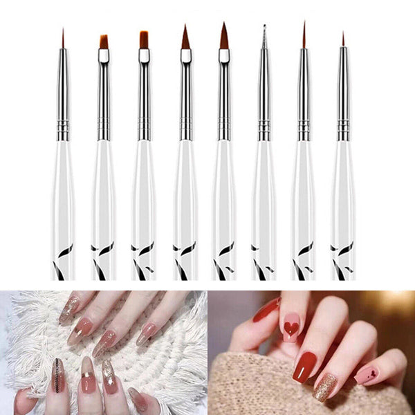 8PCS Acrylic Nail Art Brush Pen UV Gel Painting Drawing Liner Polish Brushes AU