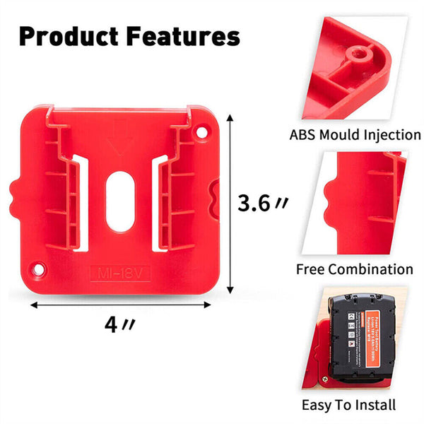 UP20x Battery Mounts Storage Holder Rack For Milwaukee M18 18V Tool Battery Red