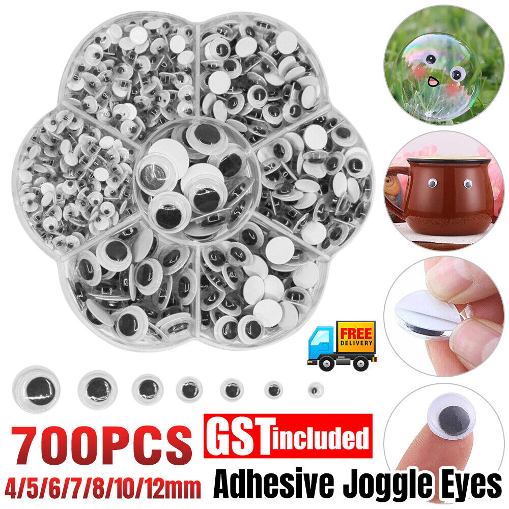 700x Joggle Eyes Moveable Googly Black Eye Wiggly Craft Stick On Adhesive 4-12mm