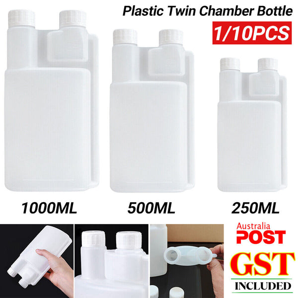 1/10x 3 Sizes Plastic Twin Chamber Bottle &Tamper Evident Cap Liquid Bottle