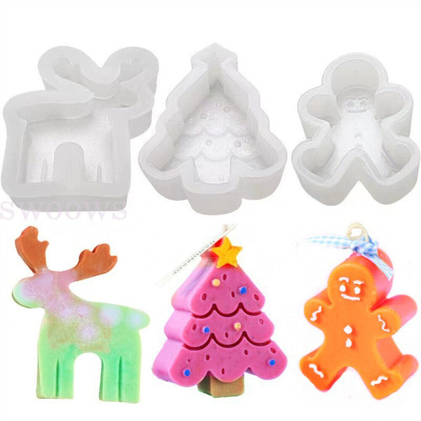 Silicone Mould 3D Art Wax Mold Christmas Candle Mold Snowman Tree Making Mold