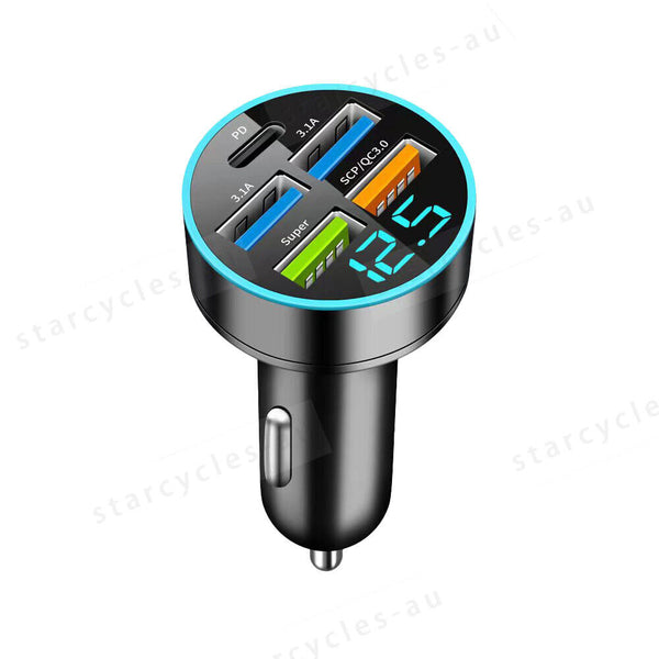 5 Port Car Cigarette Lighter Socket QC3.0 USB Ports Charger Power Adapter 12-24V