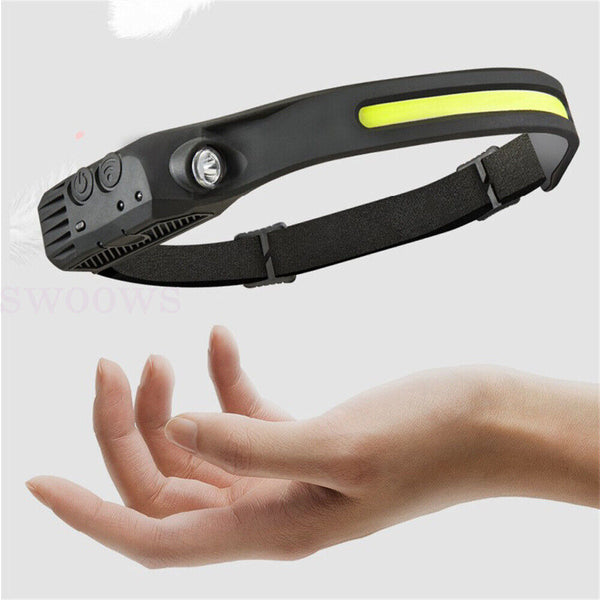 Waterproof COB LED Headlamp Motion Sensor Head Torch USB Rechargeable Headlight