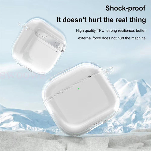 Shockproof Clear TPU Protective Full Case Cover w/ Carabiner For Apple AirPods 4