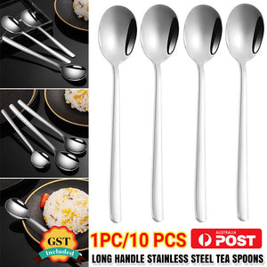 UP 10PC Long Handled Stainless Steel Coffee Spoon Cold Drink Ice Cream Tea Spoon