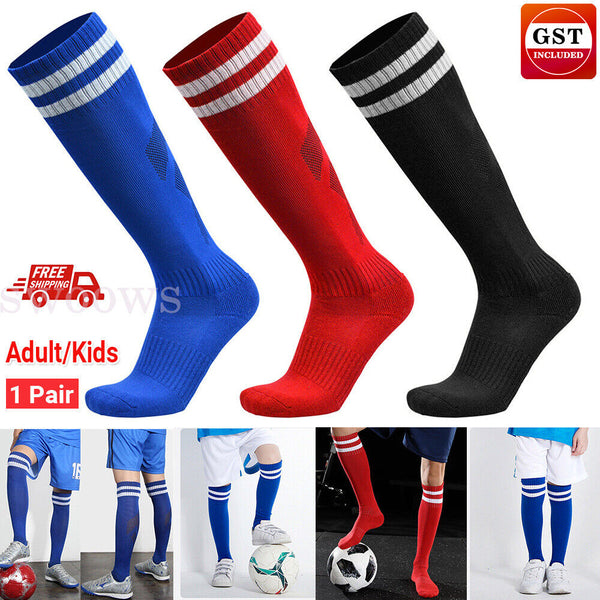 Pair Kids Adult High Knee Football Sport Socks Footy Soccer Baseball Hockey