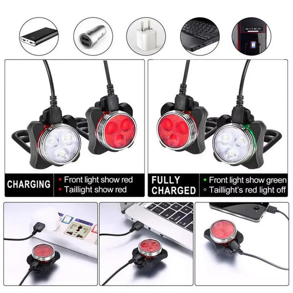 Rechargeable Bike Light Set LED Bicycle Lights Waterproof Headlight Front Rear