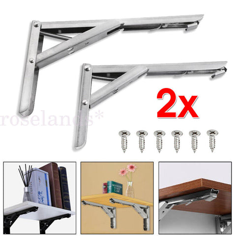 up4x Stainless Steel Folding Table Bracket 14inch Shelf Bench Load Heavy Duty AU