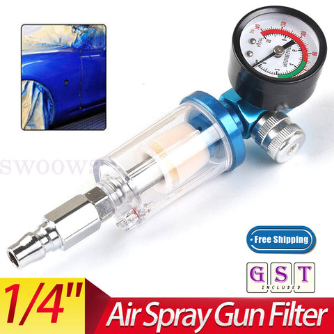 Air Regulator Gauge Spray Gun Pressure Paint Water Filter 1/4 Separator 0-140PSI