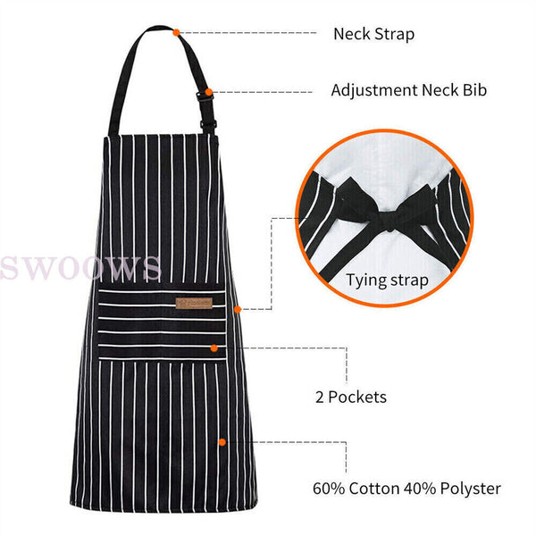 Adjustable Apron Hanging Neck Cooking Kitchen Baking Bar BBQ Chefs 2 Pockets