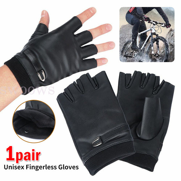 Unisex Fingerless Gloves Black Fitness Leather Gloves Half Finger Slip Resistant