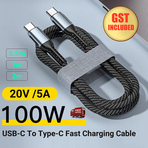 100W USB C Type C Charger Cable Fast Charge Lead For Samsung S23 S22 S21 Huawei