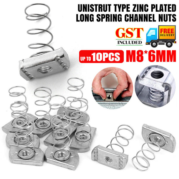 UP 24Pcs M8 x 6mm Unistrut Type Zinc Plated Long Spring Channel Nuts D Tools AU