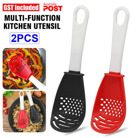 2pcs Multi-function Kitchen Utensil Spatula Spoon Cooking Tool Potato Masher AU