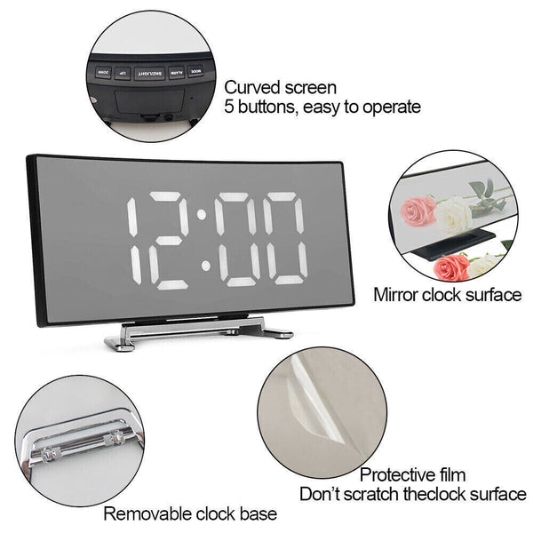 Bedside Digital Clock LED Display Desk Table Time Temperature Alarm Modern Decor