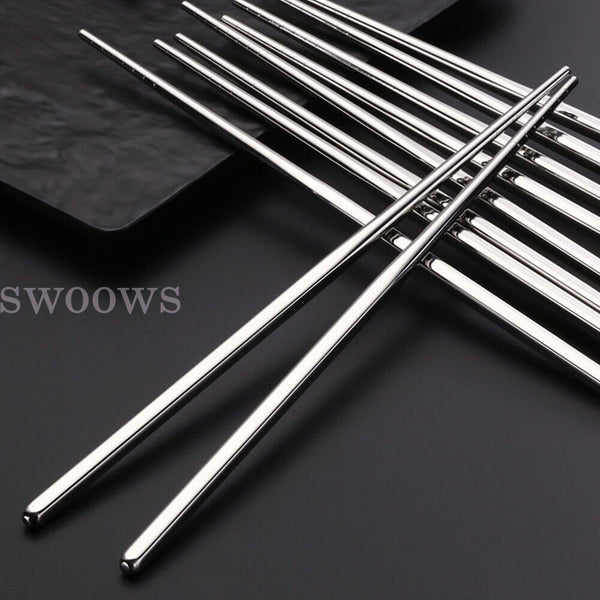 Stainless Steel Chopsticks Asian Chinese Japanese Dinner Reusable Metal Cutlery