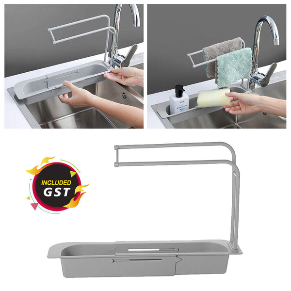 Telescopic Sink Rack Storage Holder Kitchen Expandable Drain Basket Organizer