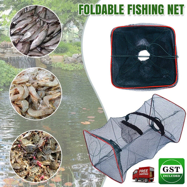 Foldable Fishing Shrimp Fish Crab Yabbie Bait Net Trap Cast Dip Cage 2 Hole AU