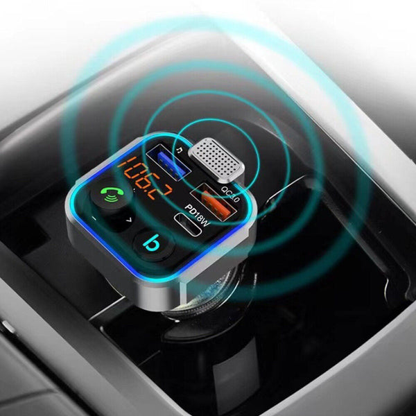 Wireless Bluetooth 5.0 Handsfree FM Transmitter PD 18W Fast Charger Car Adapter