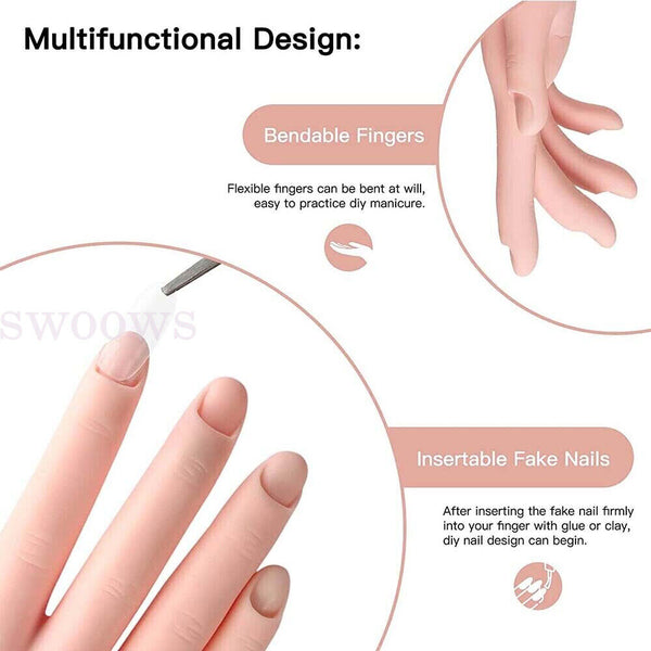 2x Practice Model Hand Nail Art Trainer Hand Fake Hand For Acrylic Gel False NEW