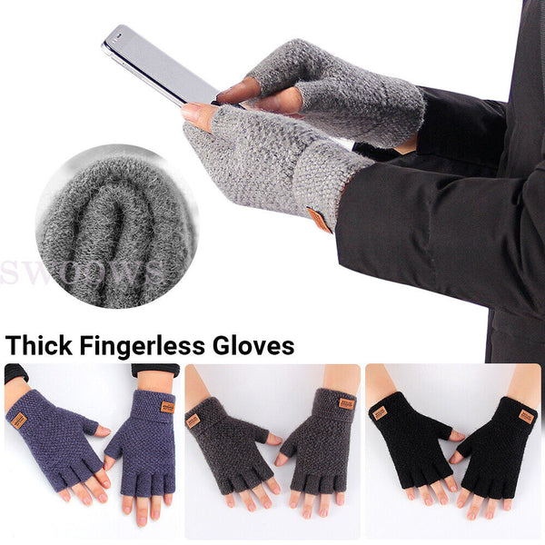 Thick Fingerless Gloves Driving Gloves Knitted Alpaca Wool Half Finger Mittens