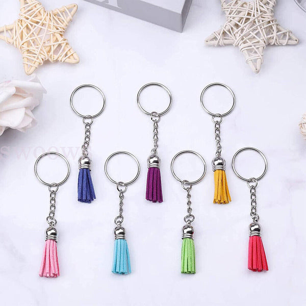 Up 60pc Leather Key Chain Ring Tassel Pendants Bulk Mixed Crafts Jewelry Making