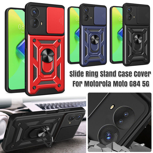 Shockproof Armor Case Slide Camera Ring Stand Cover For Motorola Moto G84 5G