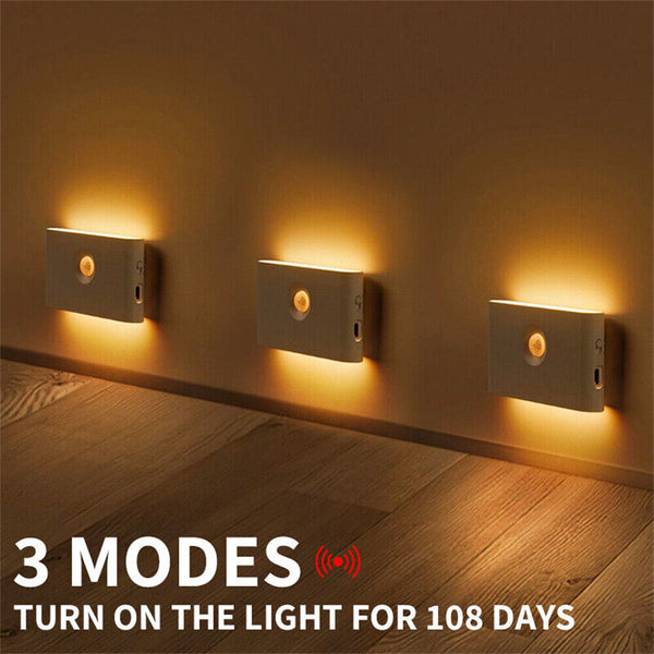 Smart LED Night Light Motion Sensor Closet Cabinet Bedside Lamp USB Rechargeable