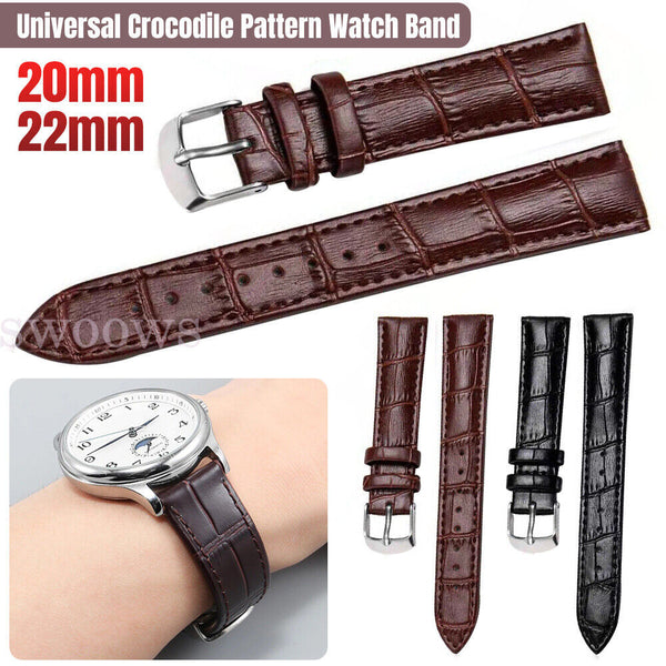 22mm 20mm Universal Quick Release Crocodile Pattern Leather Watch Band Strap